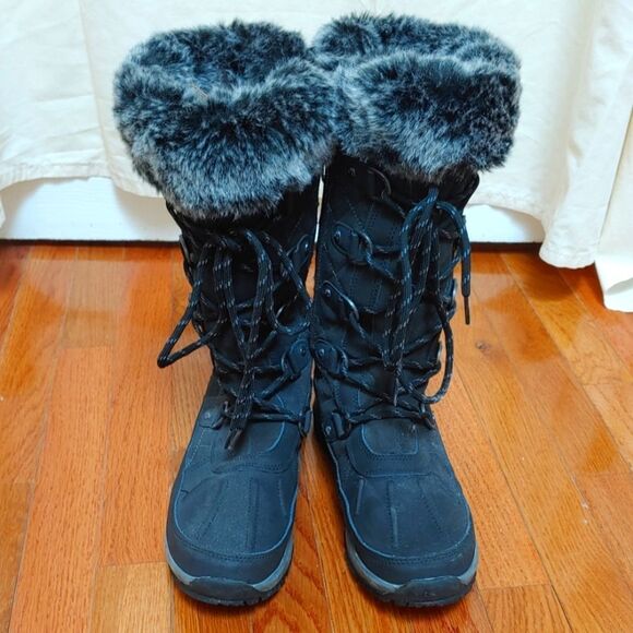 Bearpaw Womens Size 9M Black W/ Grey Fur Top Side Zip Boot - Picture 1 of 11